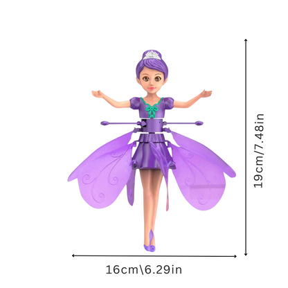 Rechargeable hand sensor flying fairy toy in motion, ideal for indoor/outdoor fun for girls.