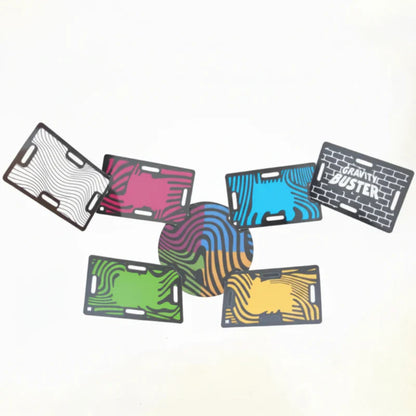 Colorful GravityFun card game pieces balanced precariously, showcasing skill challenge