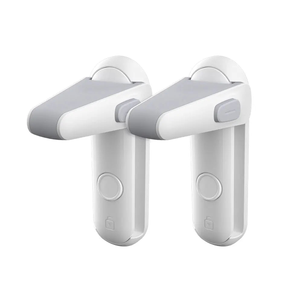 Secure your home with 2 grey baby safety door lever locks, ideal for toddlers