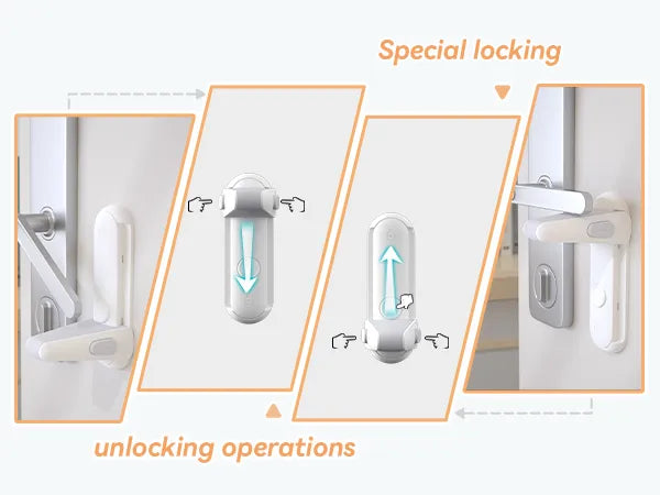 Child lock for doors: 2 grey adhesive lever locks, effective baby safety device