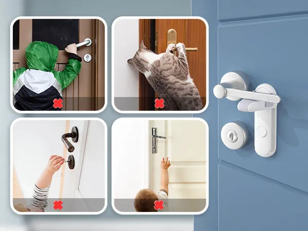 Gray childproof door lever locks (2 PCS) for baby safety and home security, durable design