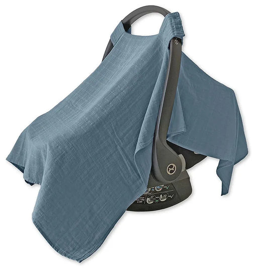 Gray breathable cotton baby stroller sun shade cover for newborn safety, blocks wind and sun.