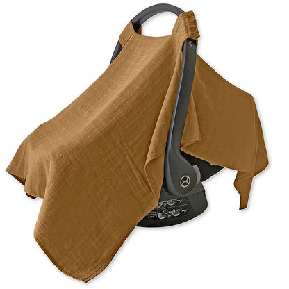 Blue newborn essential baby car seat sun shade cover, breathable cotton for UV protection.