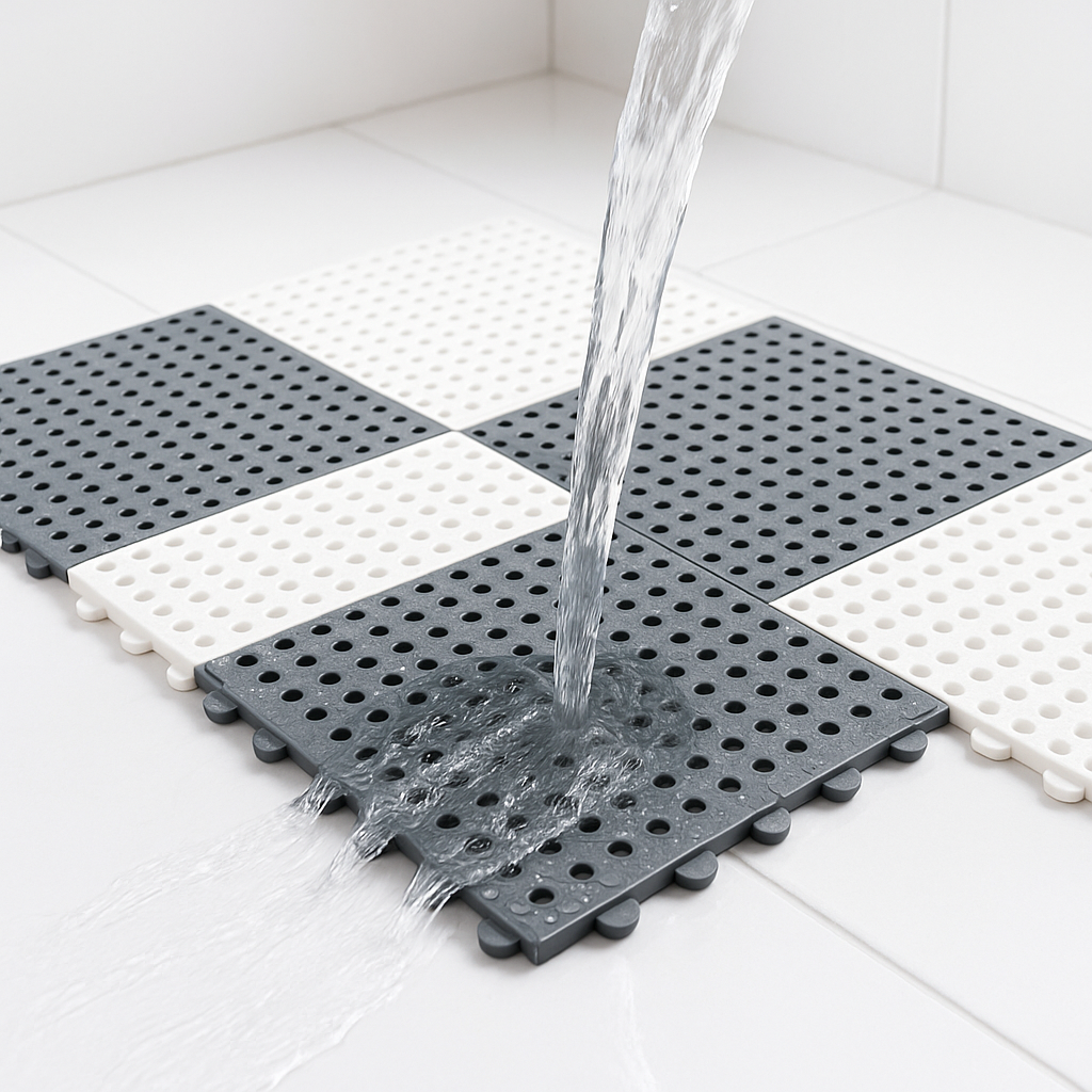 Premium fast-dry shower mat, cushioned for comfort, non-slip design for bathroom safety.