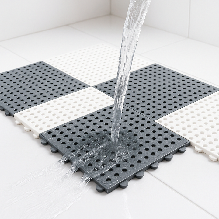 Premium fast-dry shower mat, cushioned for comfort, non-slip design for bathroom safety.