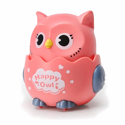 Fun gray wind-up owl toy, Wobble Hoot, promoting active play and motor skills for young children.