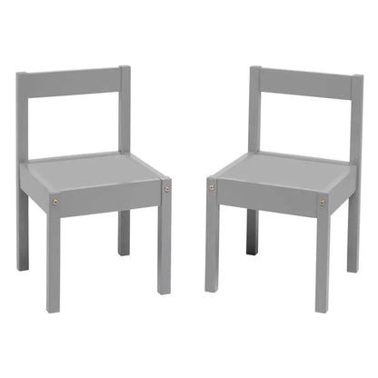 Children's gray rubberwood table and chair set, durable and easy-clean furniture for kids' play space.