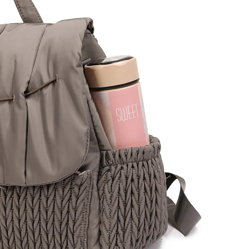 Stylish gray baby gear: waterproof mommy backpack and three baby bottle bags