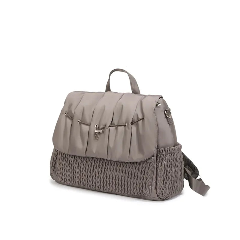 Gray waterproof mommy backpack with adjustable shoulder straps and top handle, comfortable carry