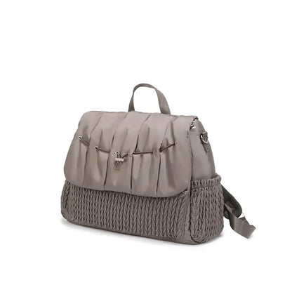 Gray waterproof mommy backpack with adjustable shoulder straps and top handle, comfortable carry
