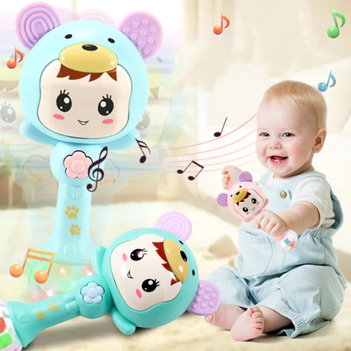 Green baby sensory LED light & sound rattle toy for infant development
