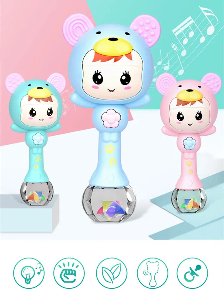 Pink LED light-up rattle, a stimulating sensory toy for baby's early years