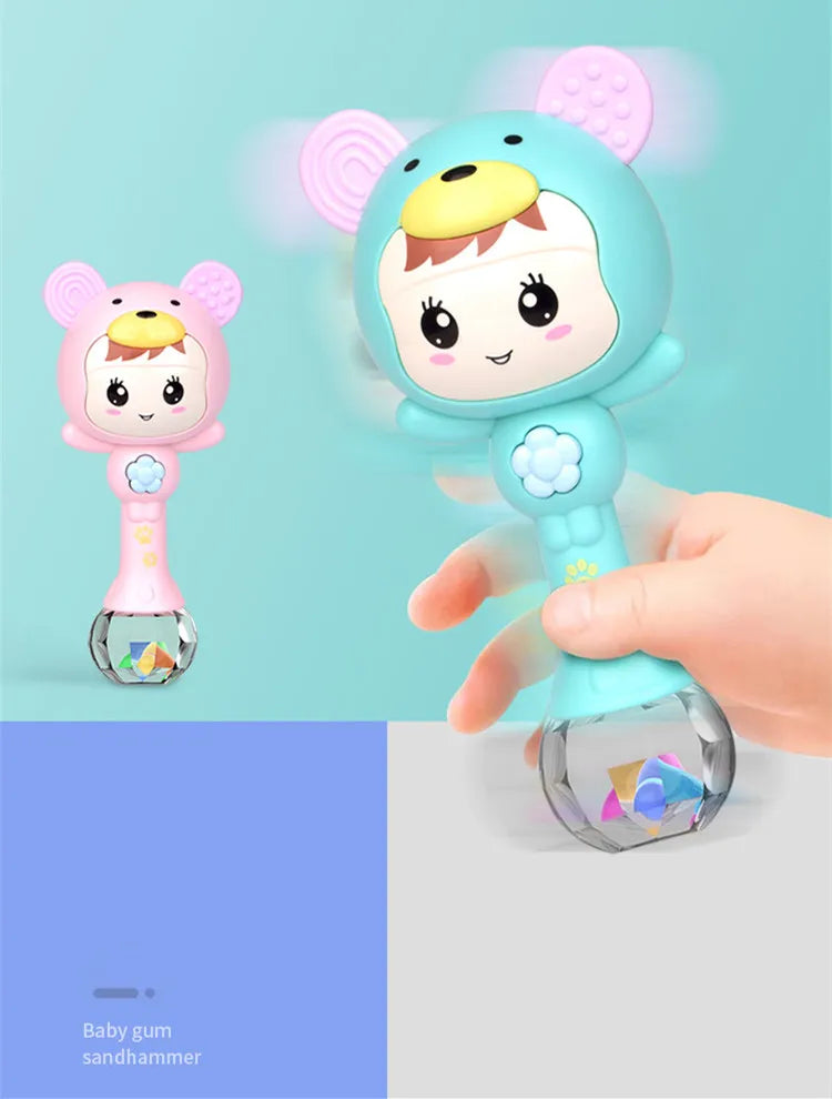 Playful pink LED sound rattle toy for babies, stimulating visual and auditory senses