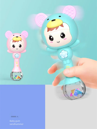 Playful pink LED sound rattle toy for babies, stimulating visual and auditory senses