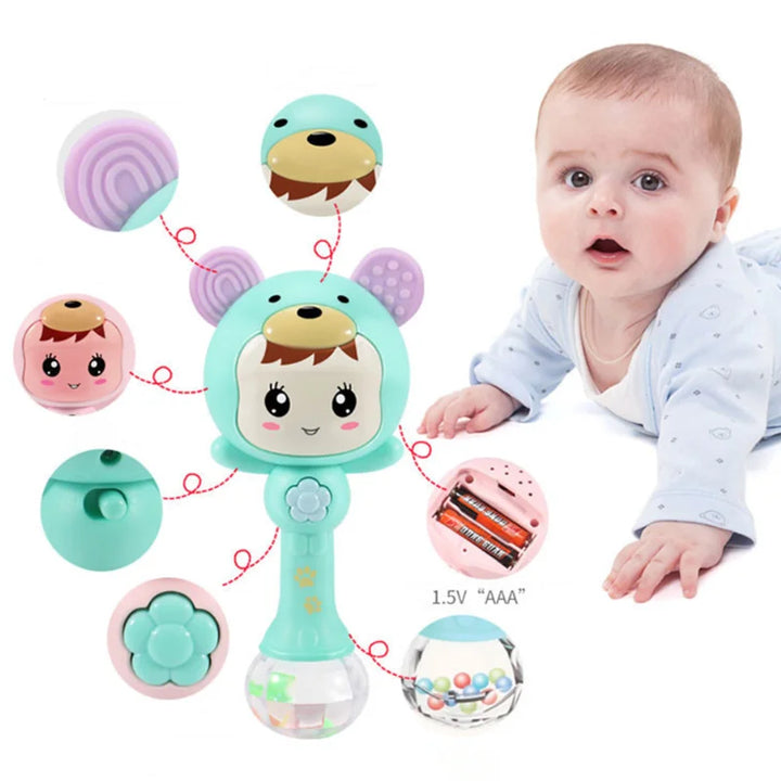 Baby sensory rattle toy with colorful LED lights & stimulating sounds for infants