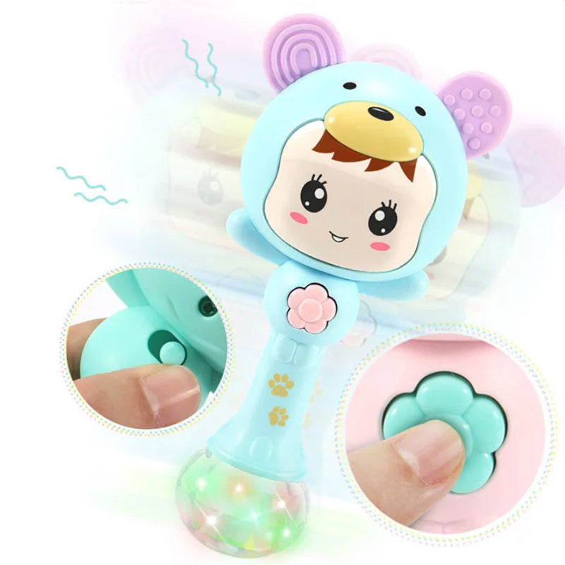 Educational plastic baby rattle toy, LED lights & sound for sensory development
