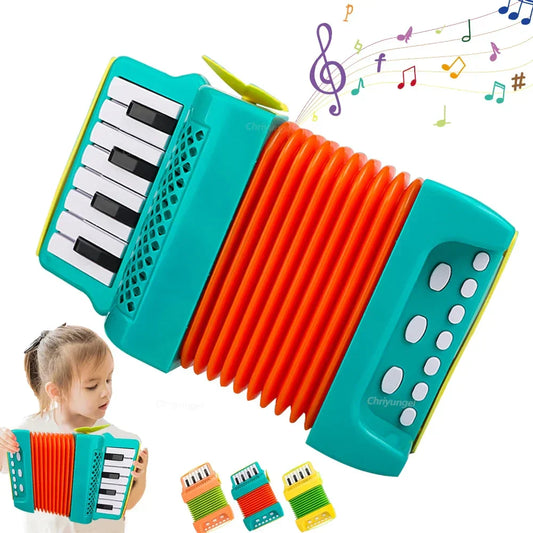 Green children's beginner accordion musical toy for rhythm development and hand-eye coordination