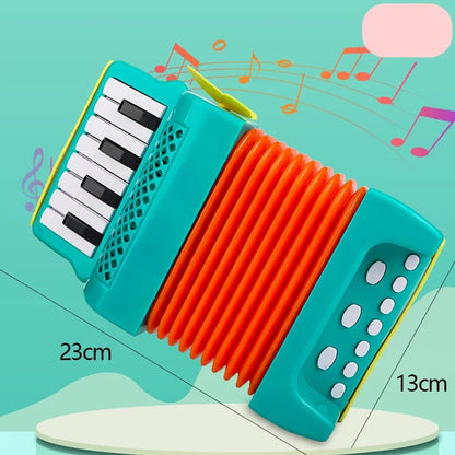 Green and orange children's accordion toy, perfect for introducing music to toddlers