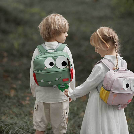 Green children's lightweight canvas school backpack with front pocket, ideal for kindergarten kids