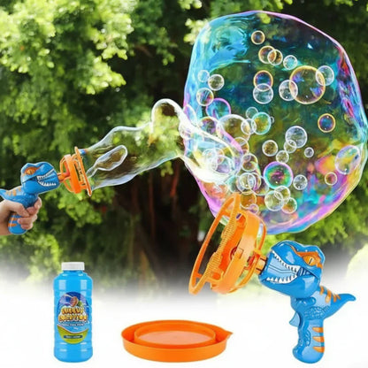 Green dinosaur bubble machine for kids' outdoor fun, blowing automatic bubbles, a perfect activity toy
