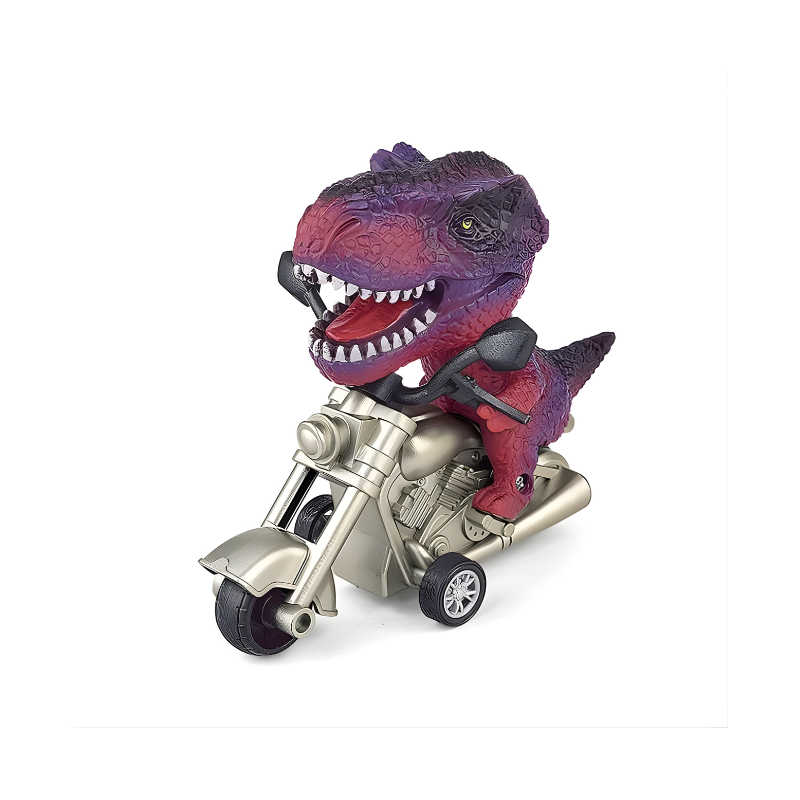 Kids' activity toy: blue dinosaur motorcycle, friction-powered, ideal for developing motor skills.