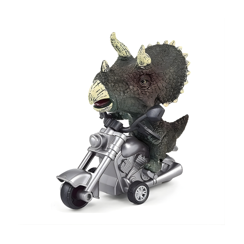 Collection of colorful dinosaur motorcycle friction toys, engaging kids in imaginative play and improving motor skills.