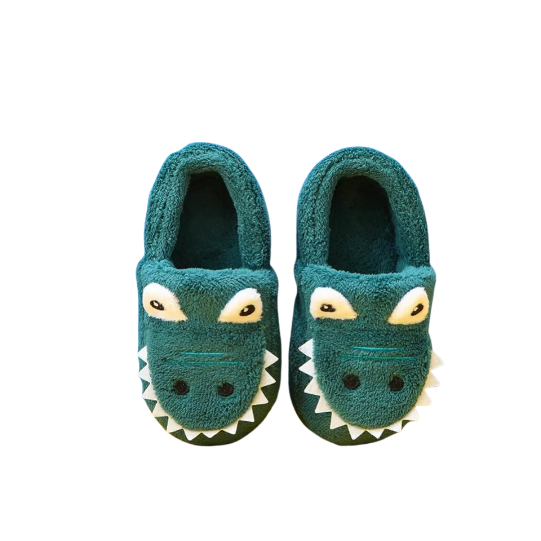 Purple dinosaur fuzzy slippers for children, comfortable and non-slip plush footwear