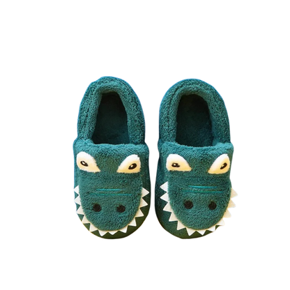 Purple dinosaur fuzzy slippers for children, comfortable and non-slip plush footwear