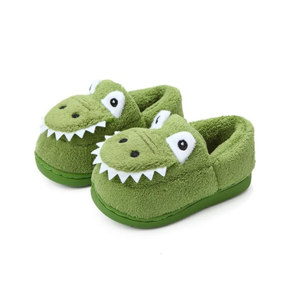 Warm dinosaur slippers for toddlers, featuring a cute green dino design for cozy feet