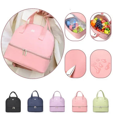 Pink insulated feeding supply bag, double-layer thermal for breast milk storage