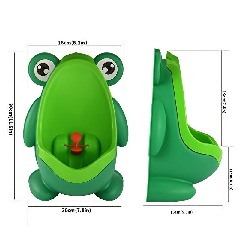 Vertical frog potty training urinal for boys, helps make toilet learning engaging