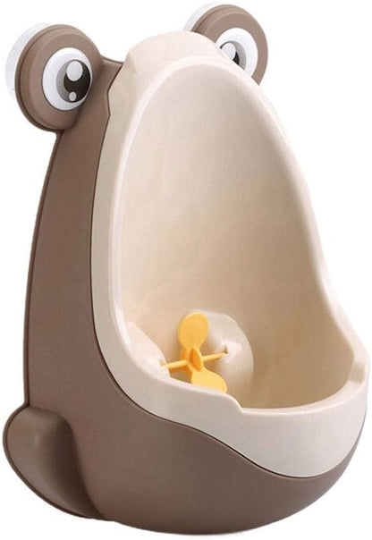 Bright green frog urinal, an essential bathroom aid for children's toilet learning