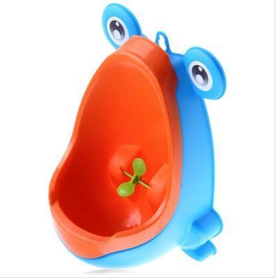 Potty training success with the frog boytraining urinal, a 'toddler gear' essential for parents