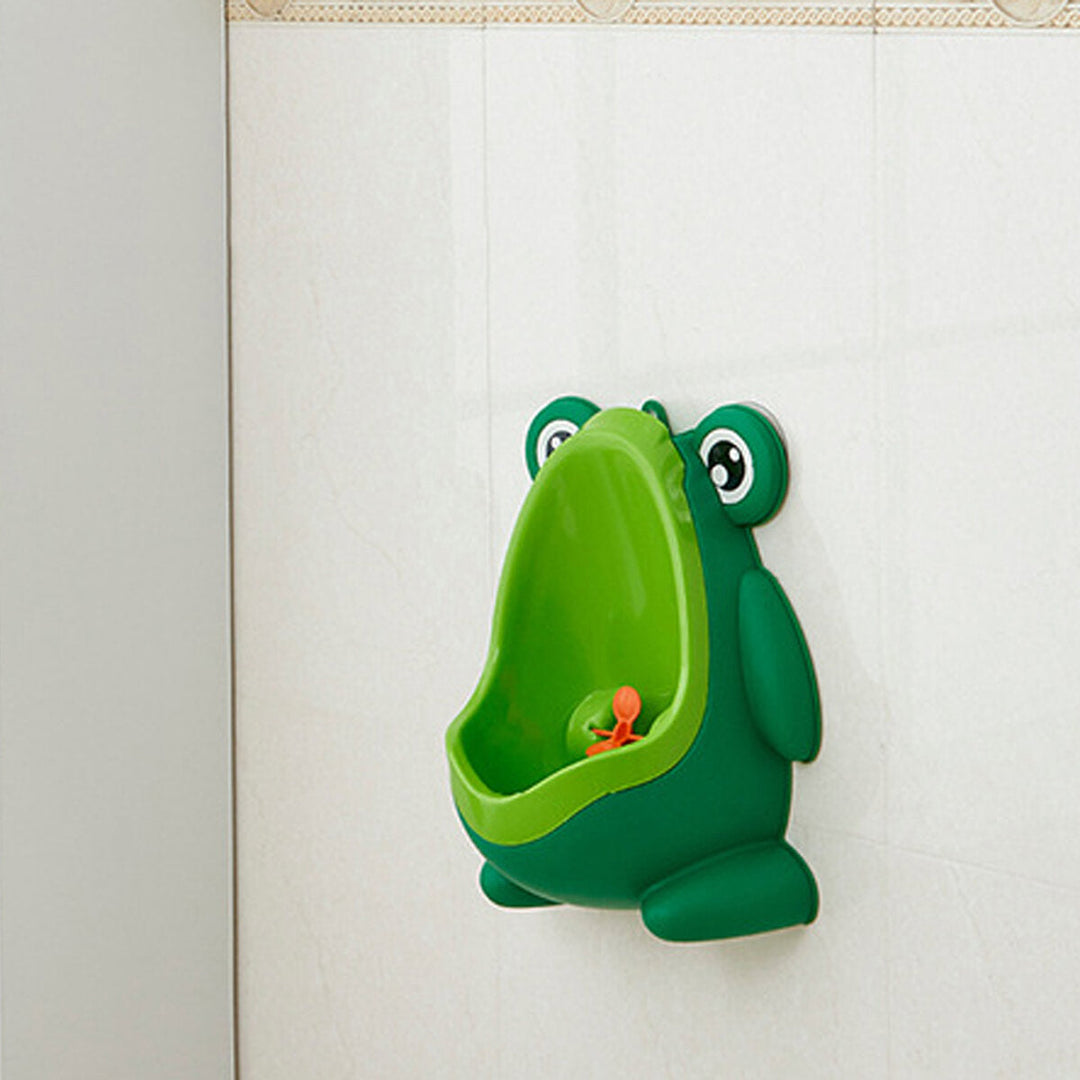 Cute frog-shaped boy's urinal with target, perfect for potty training, made of durable ABS plastic
