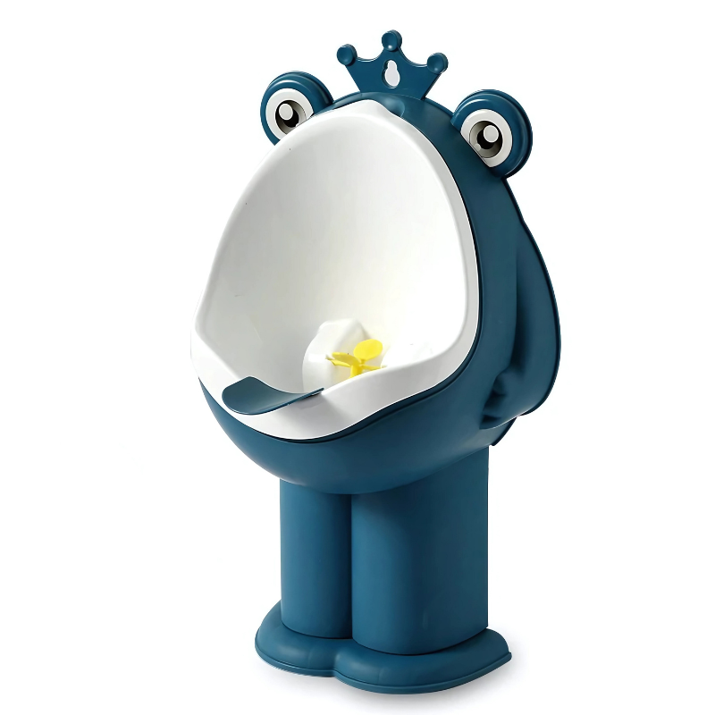 Kids' frog urinal in bright green, an engaging tool for potty training toddlers for easy hygiene.