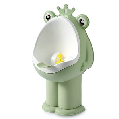 Close-up of a cute frog potty training urinal, ideal for new parents teaching kids bathroom habits.