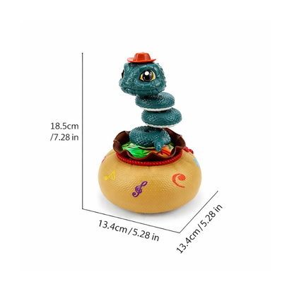 Toddler playing with an educational twisting snake toy, featuring obstacle avoidance and musical sounds