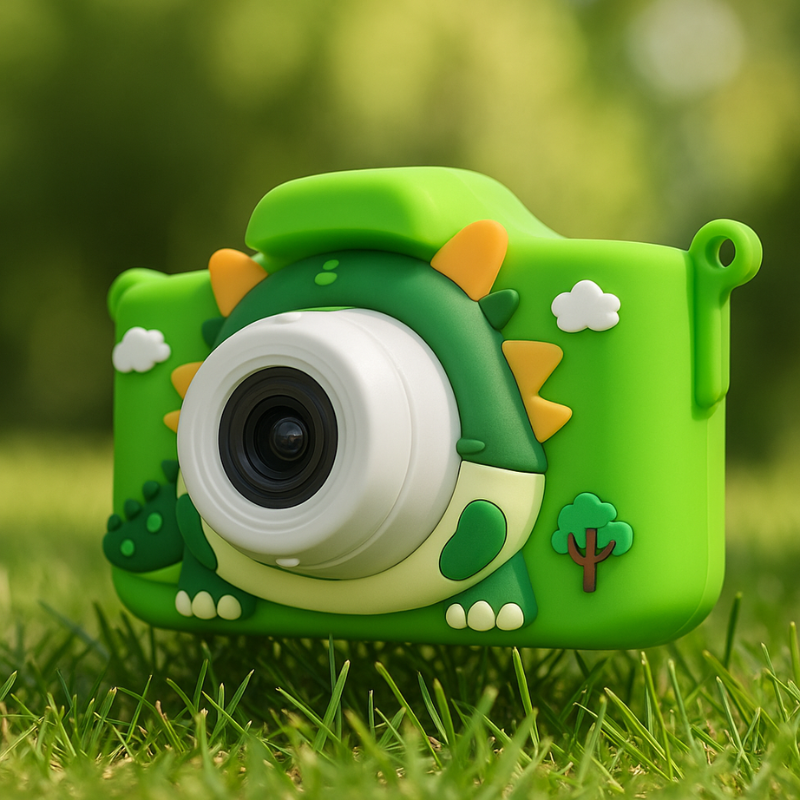 Green kids digital camera, toddler toy for creative photography and learning fun, educational gift.