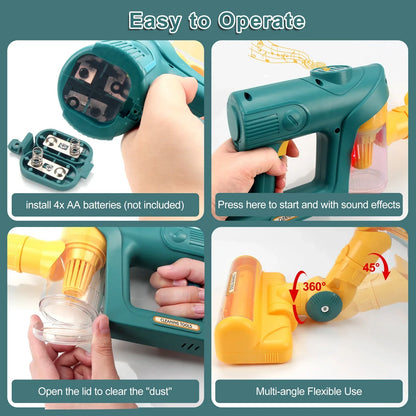 Kids' green pretend play vacuum cleaner, an educational toy enhancing fine motor skills for young children.
