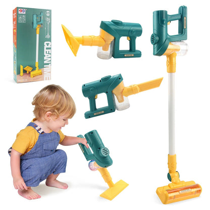 Green educational toy vacuum, a great gift for kids to engage in pretend play and fine motor skill practice.
