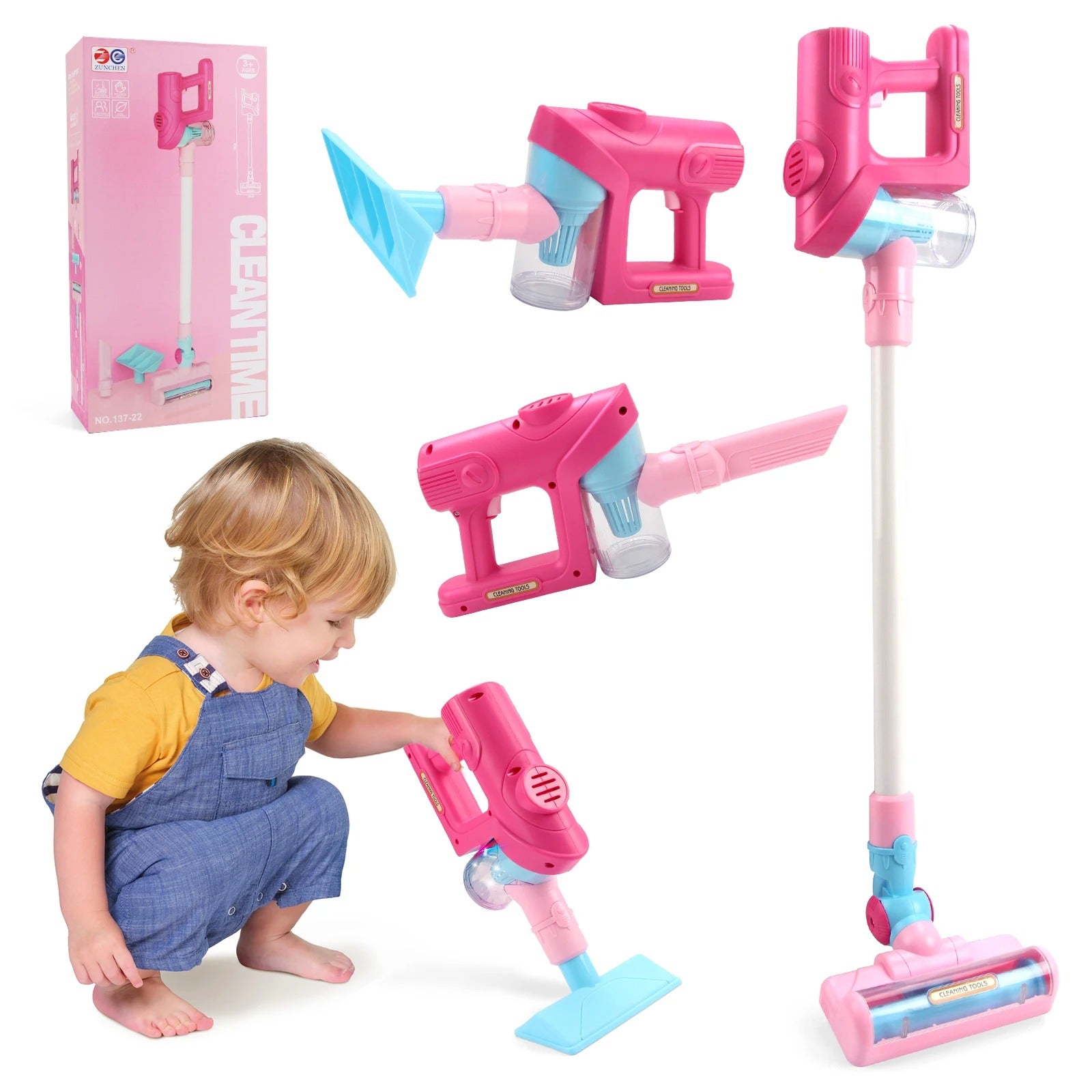 Pink children's pretend play vacuum cleaner, encouraging interactive role play and learning for kids.