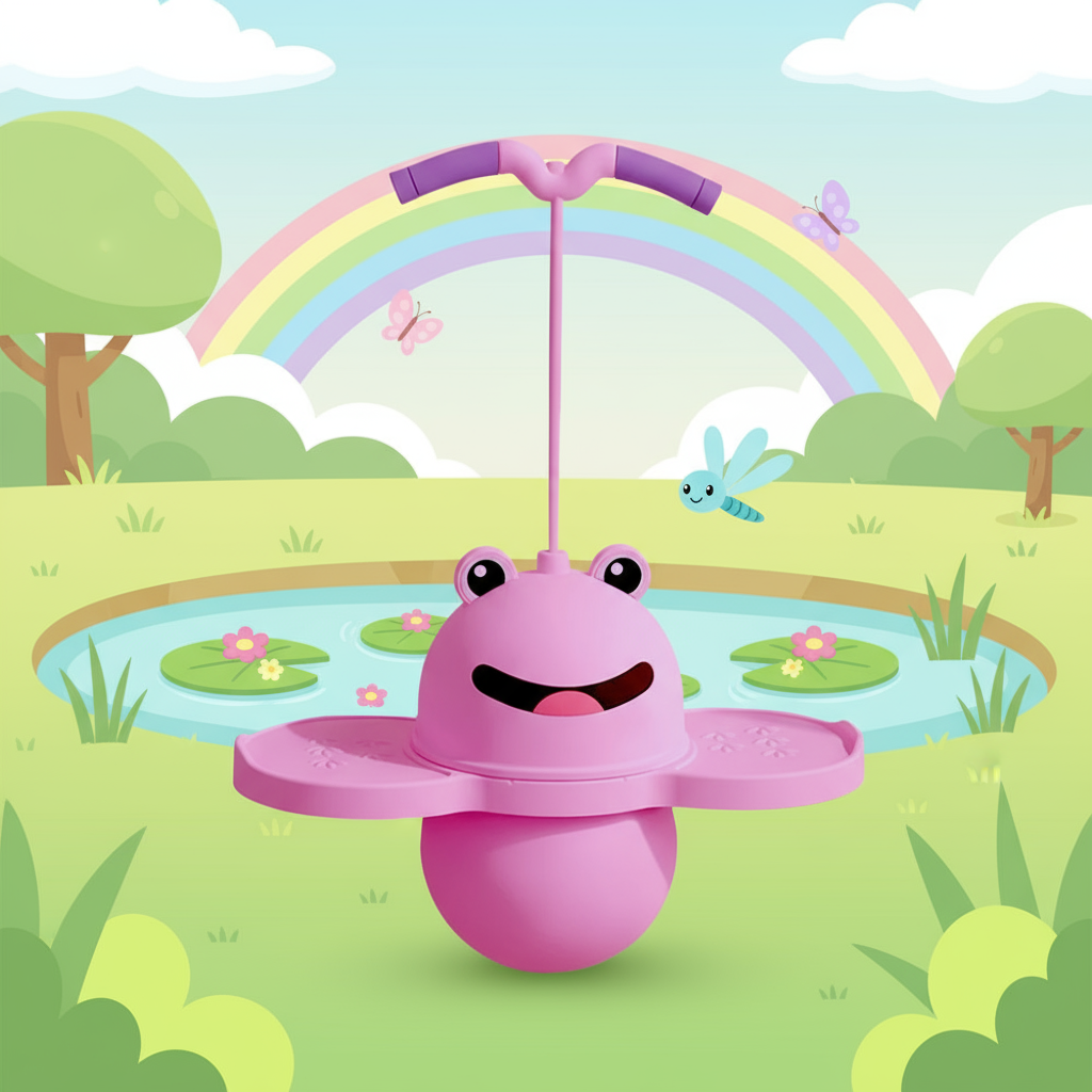Detailed shot of the robust foam base of a green kids' pogo jumper, safe active play