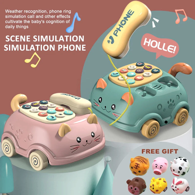 Green & pink interactive musical piano phone toy for babies, educational toddler learning activity