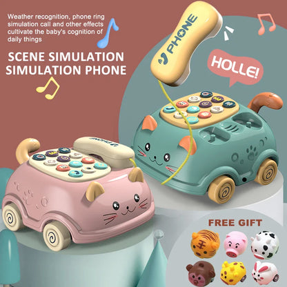 Green & pink interactive musical piano phone toy for babies, educational toddler learning activity