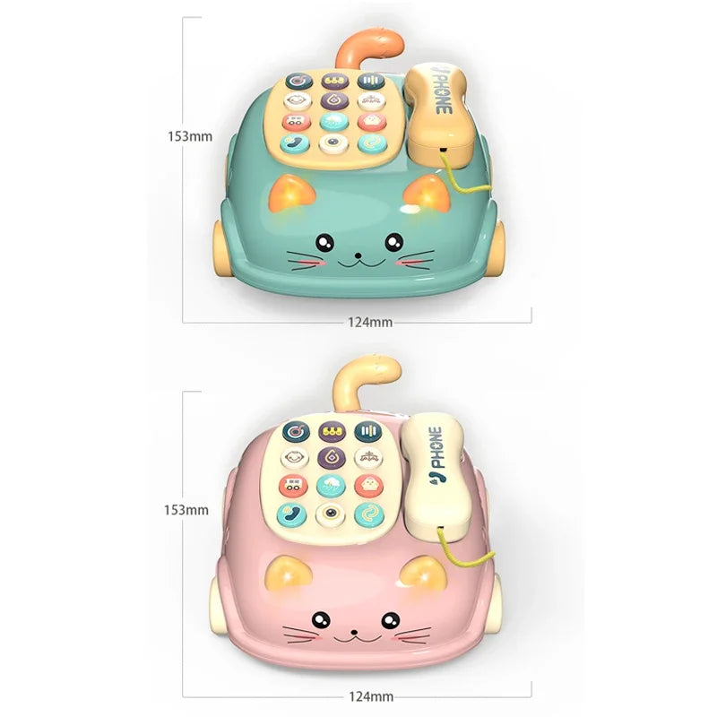Infant gripping a musical phone toy, promoting fine motor skills and auditory learning