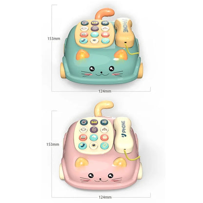 Infant gripping a musical phone toy, promoting fine motor skills and auditory learning
