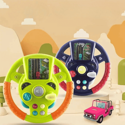 Green & purple kids' educational toy steering wheel with lights, sounds & interactive buttons.