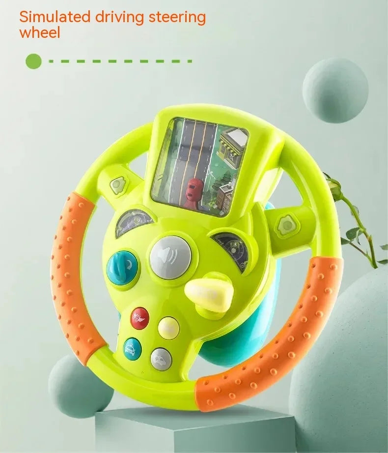Kids' green and purple steering wheel toy: interactive play, educational sounds & vibrant lights.