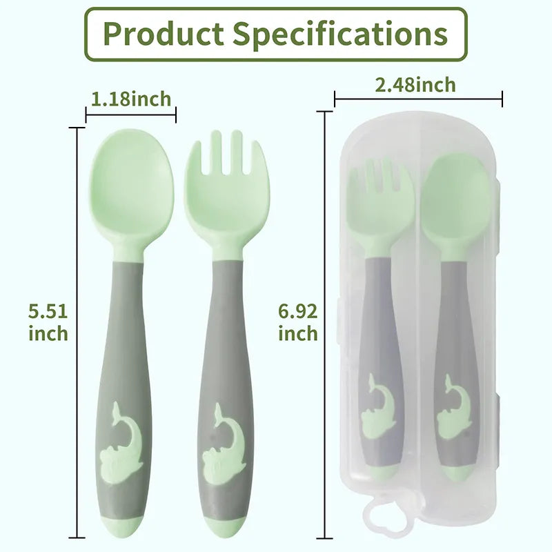 Pink silicone training fork for toddlers. Helps with self-feeding and fine motor skills.