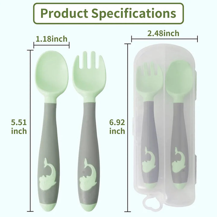 Pink silicone training fork for toddlers. Helps with self-feeding and fine motor skills.